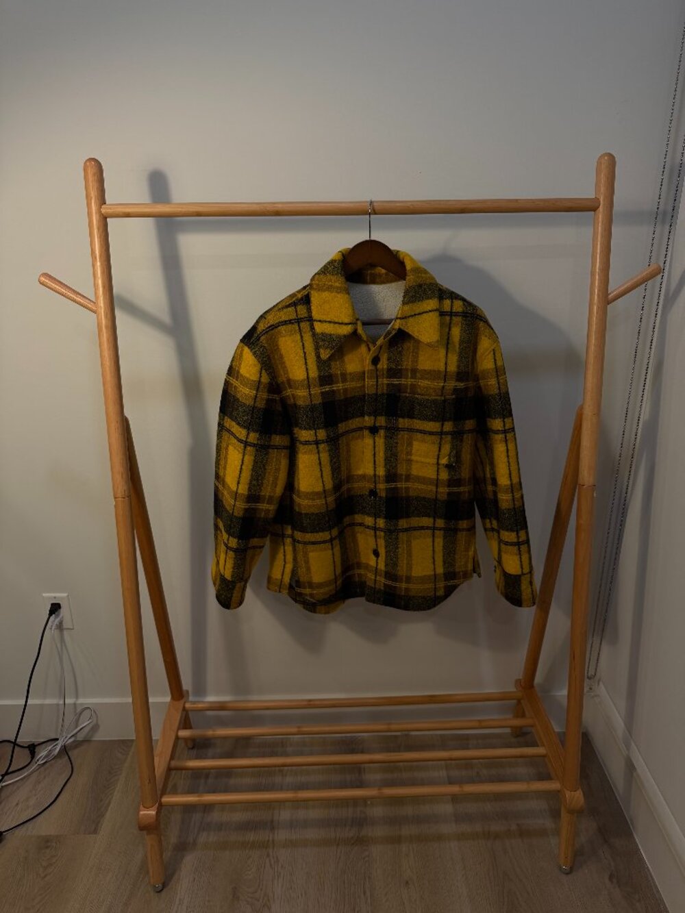 SYSTEM Homme x Lanificio Roma Sherpa-Lined Plaid Shirt Jacket (Yellow/Black)